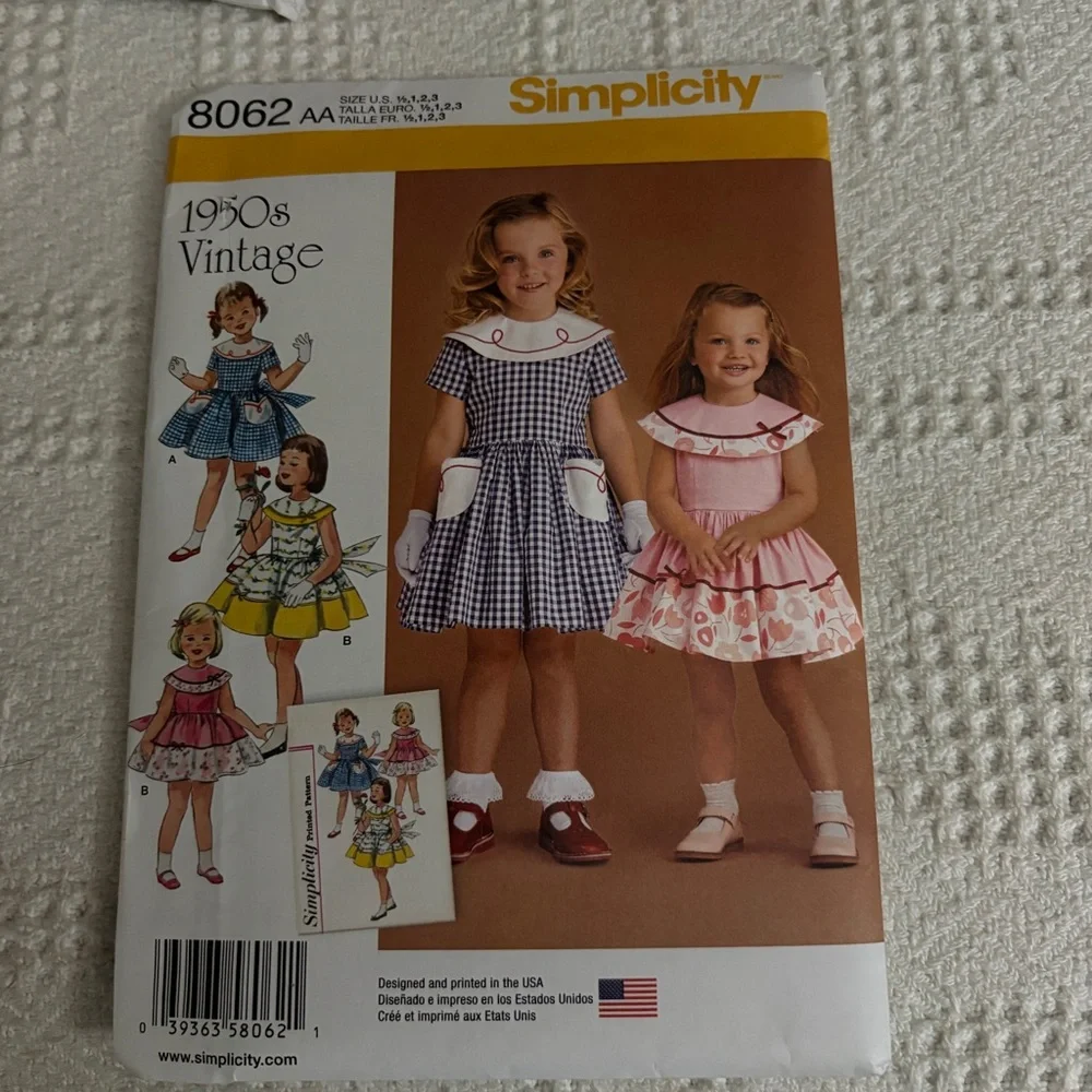 Simplicity Pattern 8062 AA for Remake of Vintage 1950s Toddler’s Dress